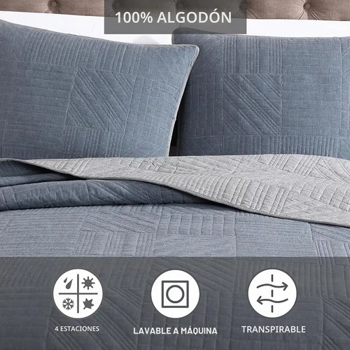 Vista 6 de Eddie Bauer - Juego de edredón reversible 100% algodón con funda a juego Azul lago oculto