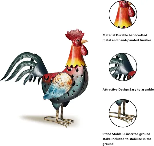 Vista 3 de LIFFY Decoración de Gallo de Metal para Patio, Decoraciones Solares de Gallo de 18 Pulgadas para Patio Exterior, Decoración de Gallo de Jardín