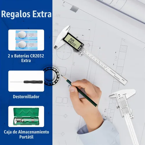 Vista 6 de Raynesys Calibre digital de 12 pulgadas con pantalla LCD grande, conversión de pulgadas/milímetros/fracción, calibre de micrómetro de 11.811 in