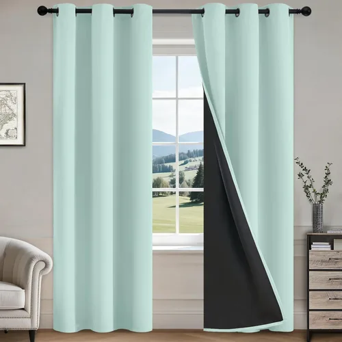Vista 29 de COSVIYA Cortinas 100% de opacidad para dormitorio con forro negro, bloqueo de luz completa, aislamiento térmico y ojales, tratamiento de ventana