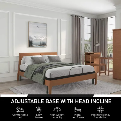 Vista 3 de Greaton Base de cama ajustable de 15 pulgadas con telas decorativas, inclinación de la cabeza con control remoto con cable, barra protectora