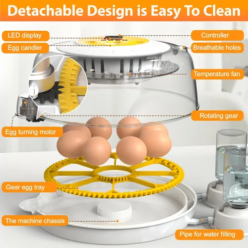 Vista 5 de Incubadoras de huevos para incubar huevos con girador automático de huevos, 8 incubadoras para huevos de gallina con vela de huevos para pollo