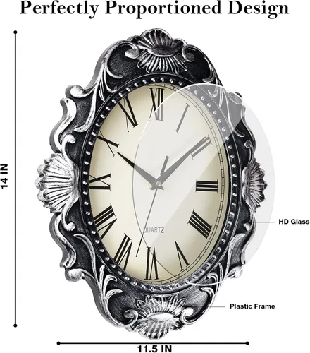 Vista 5 de AYRELY Reloj de pared rústico ovalado de 14 pulgadas, funciona con pilas, reloj silencioso de estilo rústico que no hace tictac, decorativo