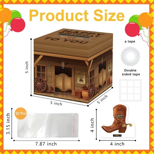Vista 2 de Caja de dinero sorpresa para fiesta de vaquero, caja de dinero, regalo en efectivo, con tirador, decoración de fiesta de vaquero para mujeres