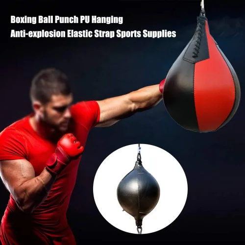 Vista 5 de Pelota de boxeo de cuero PU,Speed Ball Gym MMA Boxing Sports Pear Punch Bag,Bolsa pesada de bola de demolición,Colgante giratorio entrenamiento