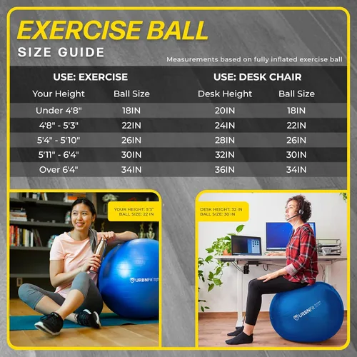 Vista 7 de URBNFit - Pelota de ejercicio, entrenamiento y yoga en varios tamaños, pelota para embarazo y estabilidad, antiestallido, incluye bomba de inflado