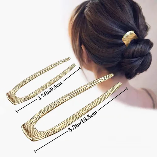Vista 2 de 6 unidades de 2 tamaños de horquillas en forma de U, horquillas francesas de concha de tortuga de metal en forma de U para cabello fino y grueso