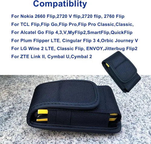 Vista 5 de Funda de nailon con trabillas para cinturón y clip, para Nokia 2660 2760, Alcatel Go Flip4, Cingular, LG TCL Flip 4/3/Pro Classic, Plum Flipper 4G