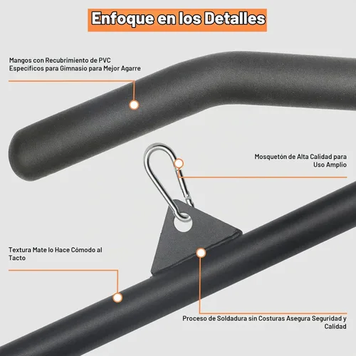 Vista 3 de SERTT Barra de Jalón LAT de 39.37 Pulgadas para Máquina de Cable con Polea, Barra de Presión para Curl de Tríceps con Mango de Goma, Accesorios