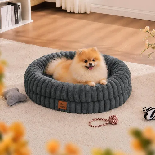 Vista 3 de Cama ortopédica para perro, funda lavable, sofá de piel Gris oscuro