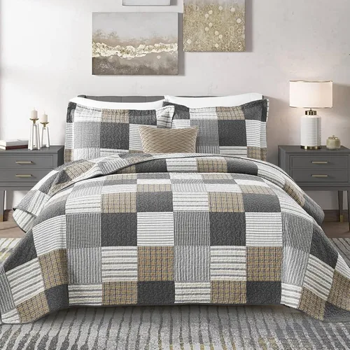 Vista 13 de KALOOLA Colchas de estilo granja tamaño Queen, 100% algodón, colcha acolchada ligera con 2 fundas de almohada, juego de ropa de cama estampada