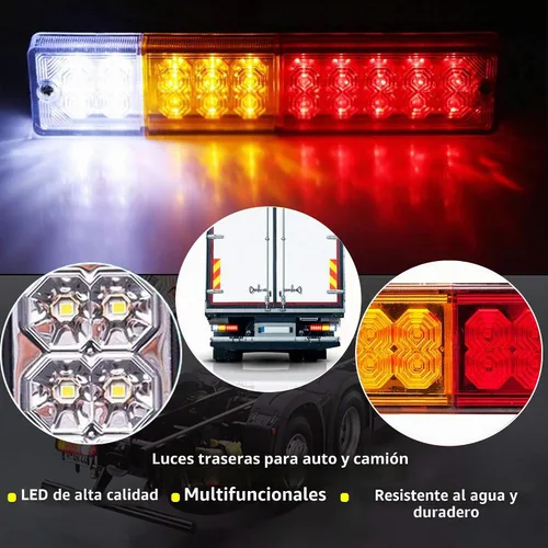 Vista 2 de 2 Barras de Luces Traseras para Remolque, Impermeables, 20 LED DC 12V, Señal de Giro Ámbar, Reversa Blanca, Lámpara de Funcionamiento de Freno Roja