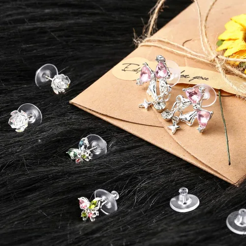 Vista 6 de 200 piezas de aretes para orejas caídas, repuesto para parte trasera de aretes para embrague de bala pesada (transparente)