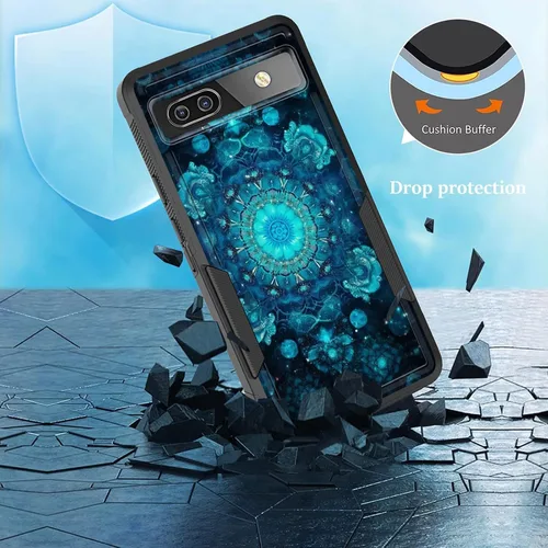 Vista 6 de Funda para Pixel 6A, funda protectora híbrida de doble capa resistente a prueba de golpes de policarbonato duro de silicona suave TPU para Google