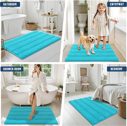 Vista 6 de Grandaily Alfombras de baño de felpilla a rayas de 24 x 16 pulgadas, extra gruesas y suaves, absorbentes, parte trasera de goma, alfombra de ducha