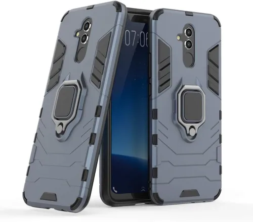 Vista 8 de Compatible con Huawei Mate 20 Lite, funda de metal con anillo de agarre a prueba de golpes (funciona con soporte magnético para automóvil), funda