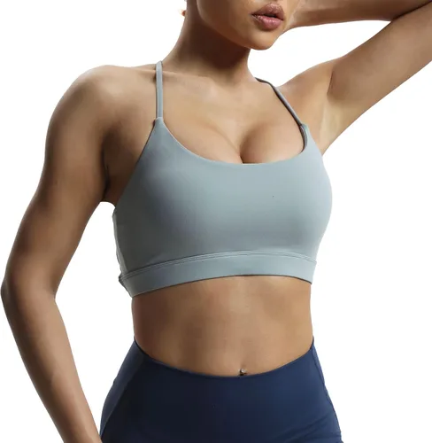 Vista 3 de Aoxjox Sujetadores deportivos de entrenamiento para mujer, para fitness, Julie Crossback, tirantes finos, acolchados, de bajo impacto, para yoga