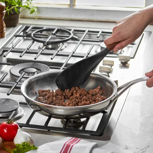 Vista 2 de STAUB Cuchara con espátula multifunción, excelente tanto para cocinar como para servir, silicona mate negra resistente al BPA, mangos de madera