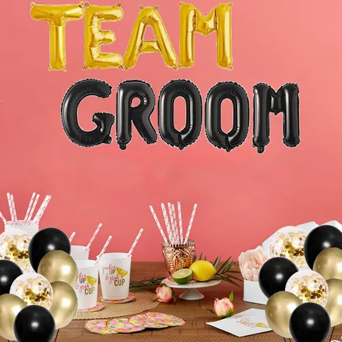 Vista 2 de Globos del novio del equipo dorado y negro para despedida de soltero para hombres, despedida de soltero/novio para ser/novio para ser decoración