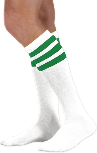 Vista 17 de NEON NATION Calcetines de tubo unisex blancos hasta la rodilla con varias rayas de colores Blanco con rayas azules bebé