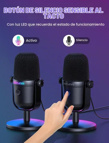 Vista 4 de Micrófono para juegos con cancelación de ruido y botón de silencio, micrófono de condensador USB para transmisión/grabación, diseño ultracompacto