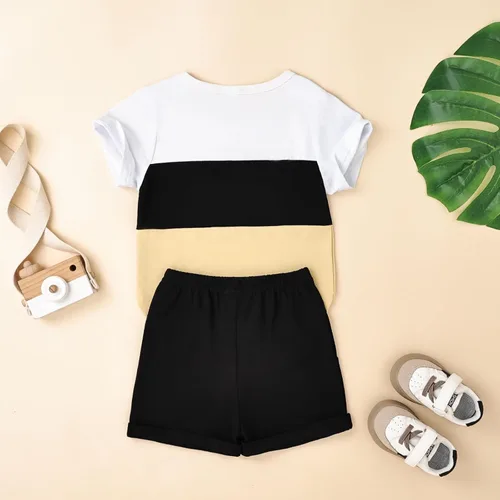 Vista 79 de Ropa para bebé niño pequeño, trajes de verano de manga corta, camiseta de retazos y pantalón con bolsillo, conjunto de 2 piezas, 12 meses a 4 años