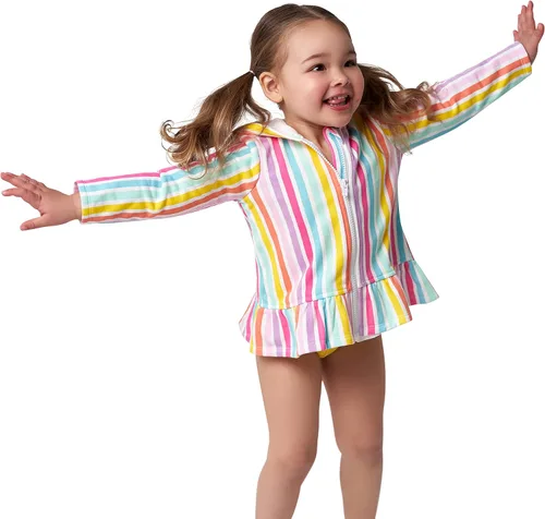 Vista 5 de Gerber Cubierta para traje de baño con capucha y cremallera para bebés y niñas pequeñas, Rosado