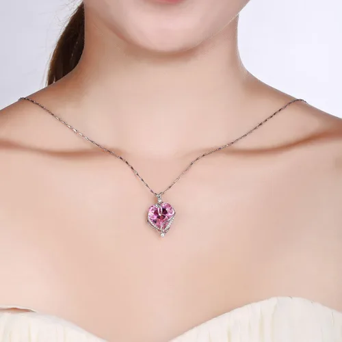 Vista 2 de Merthus Collar de plata de ley 925 creado con corazón de topacio arcoíris de fuego místico para mujer joyería de regalos para esposa
