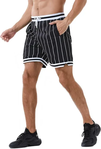 Vista 2 de HEALONG Pantalones cortos deportivos de baloncesto para hombre, malla para gimnasio, deportes, entrenamiento, cordón, retro, casual, a la moda