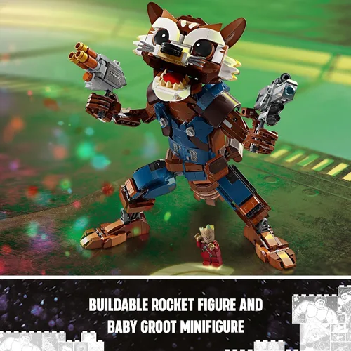 Vista 6 de LEGO Marvel Rocket & Baby Groot Minifigure, Guardians of the Galaxy Inspired Marvel Toy for Kids, Buildable Action Figure for Play and Display, Gift