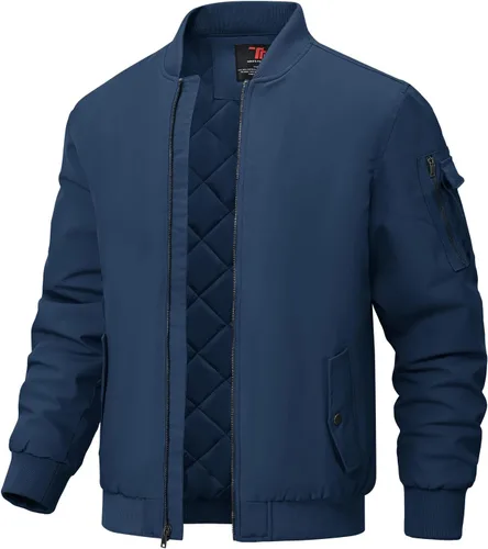 Vista 12 de BGOWATU - Chaqueta para hombre, impermeable, acolchada, tipo bomber, casual, para otoño e invierno, cálida y acolchada
