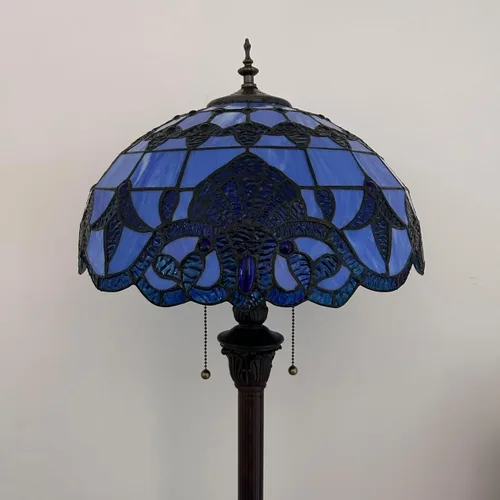 Vista 4 de Lámpara de pie de vitrales azules estilo barroco con base de metal bombillas LED incluidas para sala de estar, dormitorio, 16 pulgadas