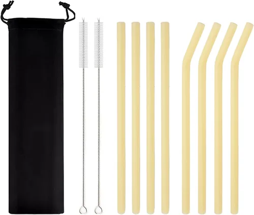 Vista 9 de JASHII 8 popotes de vidrio negro, reutilizables, de cristal, colorido, resistente a las roturas, con 2 cepillos de limpieza para batidos, batidos
