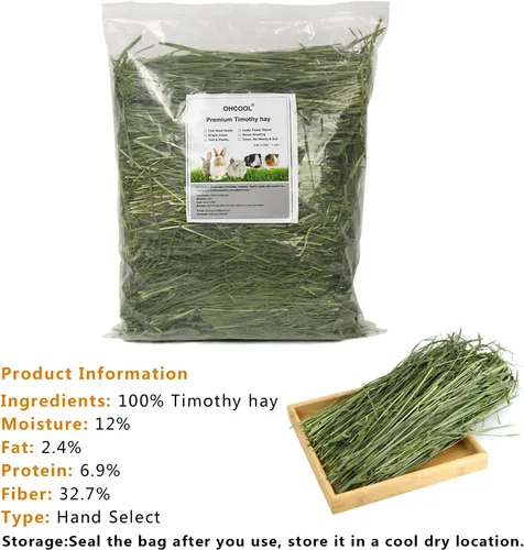 Vista 6 de Timothy Hay, alimento para mascotas pequeñas de 2.2 libras Heno timothy fresco natural sin polvo, para conejos, tortugas, cobayas, chinchillas, 2