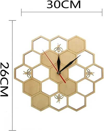 Vista 4 de XDG Reloj de pared de madera natural con diseño de abejas y panal de abeja, arte de pared, diseño de abeja, miel, contemporáneo, para decoración