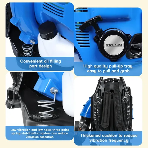 Vista 5 de Soplador de hojas de 75.6 CC – Mochila de 4 tiempos soplador de hojas a gas, soplador de césped de césped de refrigeración por aire de gasolina