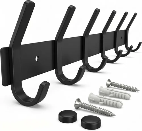 Vista 22 de Perchero de Abrigos Pequeño Negro Mate para Pared – Riel de Ganchos de Acero Inoxidable de 6 Pulgadas con 2 Ganchos Dobles para Abrigos