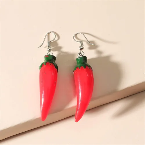 Vista 3 de coadipress Aretes colgantes de chile rojo para mujer, lindos y realistas de simulación vegetal, alimentos, resina, colgantes, aretes colgantes