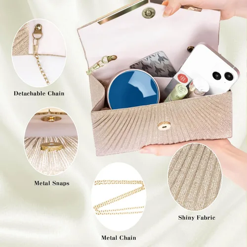Vista 4 de Larcenciel Bolsos de noche para mujer, bolso de noche plisado brillante, elegante embrague de lentejuelas para boda, fiesta de cóctel formal