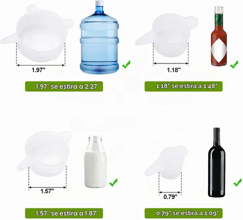 Vista 2 de Tapas elásticas de silicona, sello reutilizable para botellas