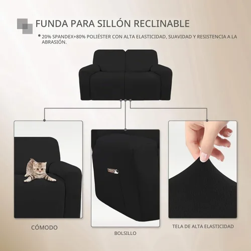 Vista 3 de Easy-Going - Funda elástica de microfibra para sofá reclinable seccional, suave vellón ajustable a tu sofá de 2 cuerpos, lavable, protector de Negro