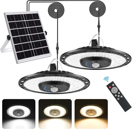 Vista 8 de Auzev Luces Solares para Interiores y Exteriores 3000LM Luz de Cobertizo con Energía Solar con Interruptor, Control Remoto, Temporizador, 3 CCT IP65
