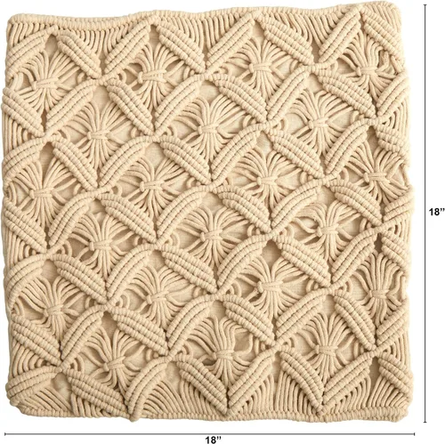 Vista 2 de Nearly Natural Funda de almohada decorativa de macramé tejida con diamantes bohemios de 18 pulgadas