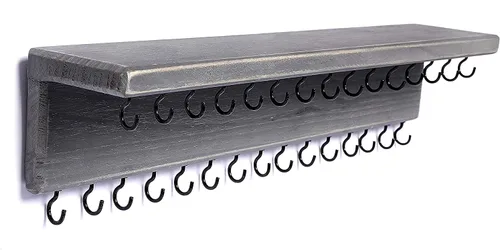 Vista 7 de SANY DAYO HOME Organizador de joyas con 24 ganchos y estante para cosméticos, 12 x 3 x 4 pulgadas, soporte de madera de pino rústico montado