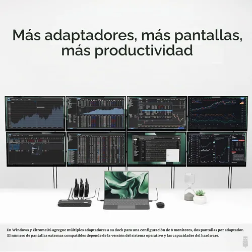 Vista 4 de Plugable Adaptador Dual Monitor 4K DisplayPort y HDMI para USB 3.0 y USB-C, Compatible con Windows y ChromeOS