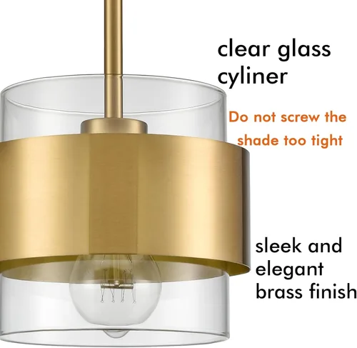 Vista 5 de CLAXY - Lámpara colgante de cocina dorada con pantalla cilíndrica transparente Straight Gold Rod Small Hanging Light for Kitchen Sink/Bar Dining