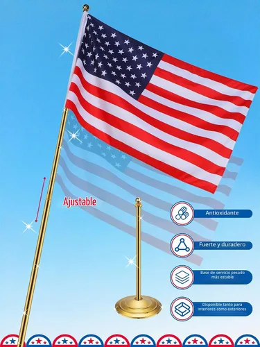 Vista 4 de Threan Poste de bandera telescópico para interiores con base y parte superior de bola, mástil de bandera para interiores y soporte, base de poste