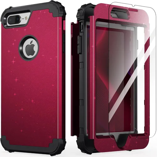 Vista 39 de IDweel Funda para iPhone 8 Plus, Funda para iPhone 7 Plus con Protector de Pantalla de Vidrio Templado, 3 en 1 Resistente a Golpes Delgada Híbrida