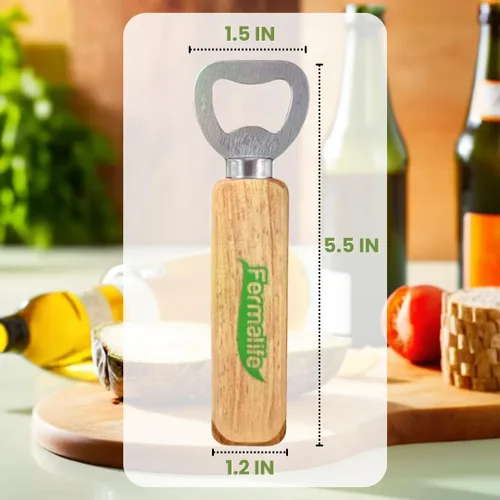 Vista 2 de FERMALIFE - Abrebotellas de madera, resistente, grabable para refrescos, sidra de manzana, botellas, cerveza en bares, restaurante, hogar, cocina