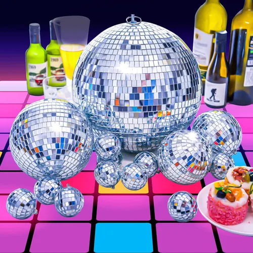 Vista 6 de 4 piezas de decoración de bola de discoteca grande - bolas de discoteca colgantes plateadas con espejo ornamental para decoración de Año Nuevo